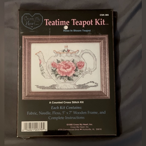 Vintage 1995 Counted Cross Stitch Teatime Teapot Kit Cross My Heart Inc Frame - Picture 1 of 3